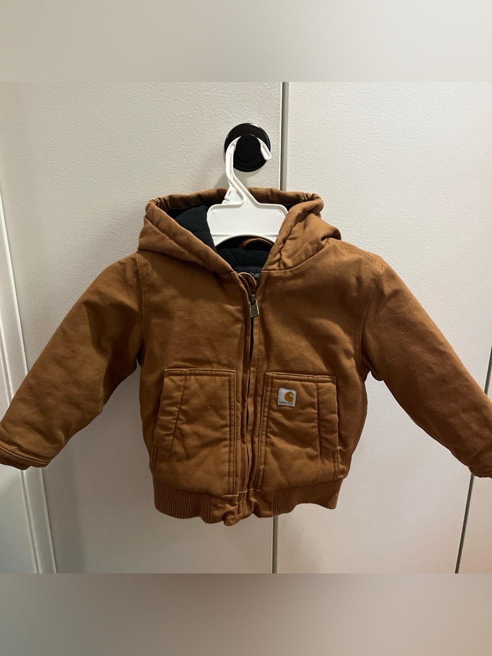 Carhartt Toddler Insulated Jacket 2T Brown Canvas Hooded Quilt Lined Full Zip